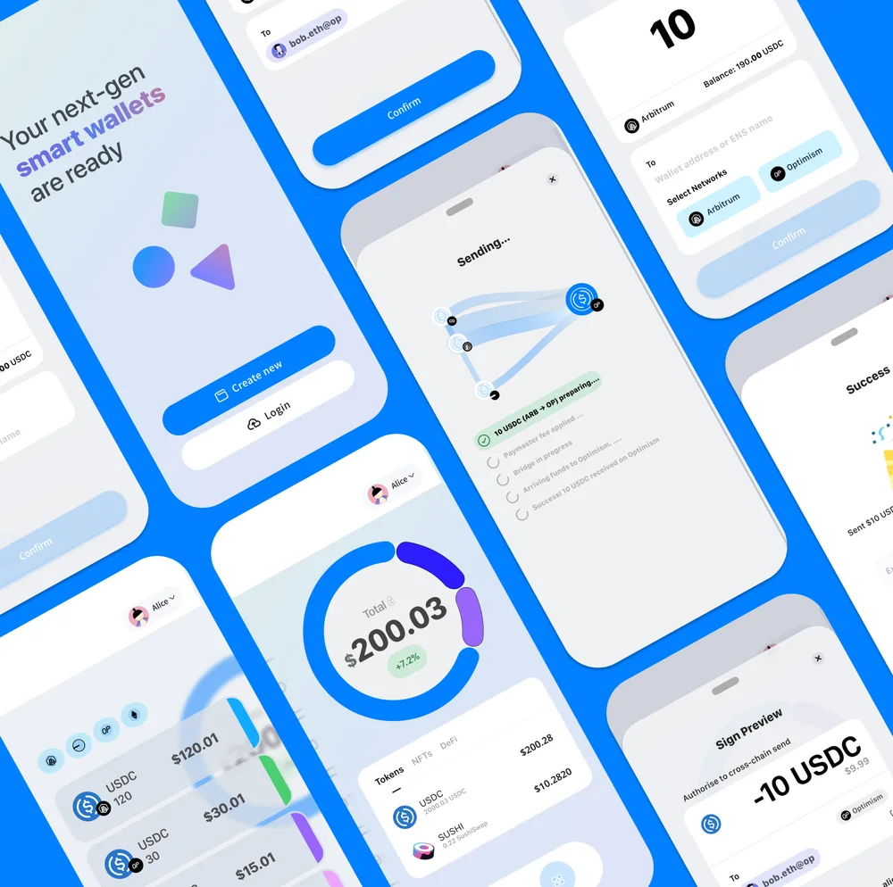 Final UI: onboarding, unified balance and cross-chain send screens