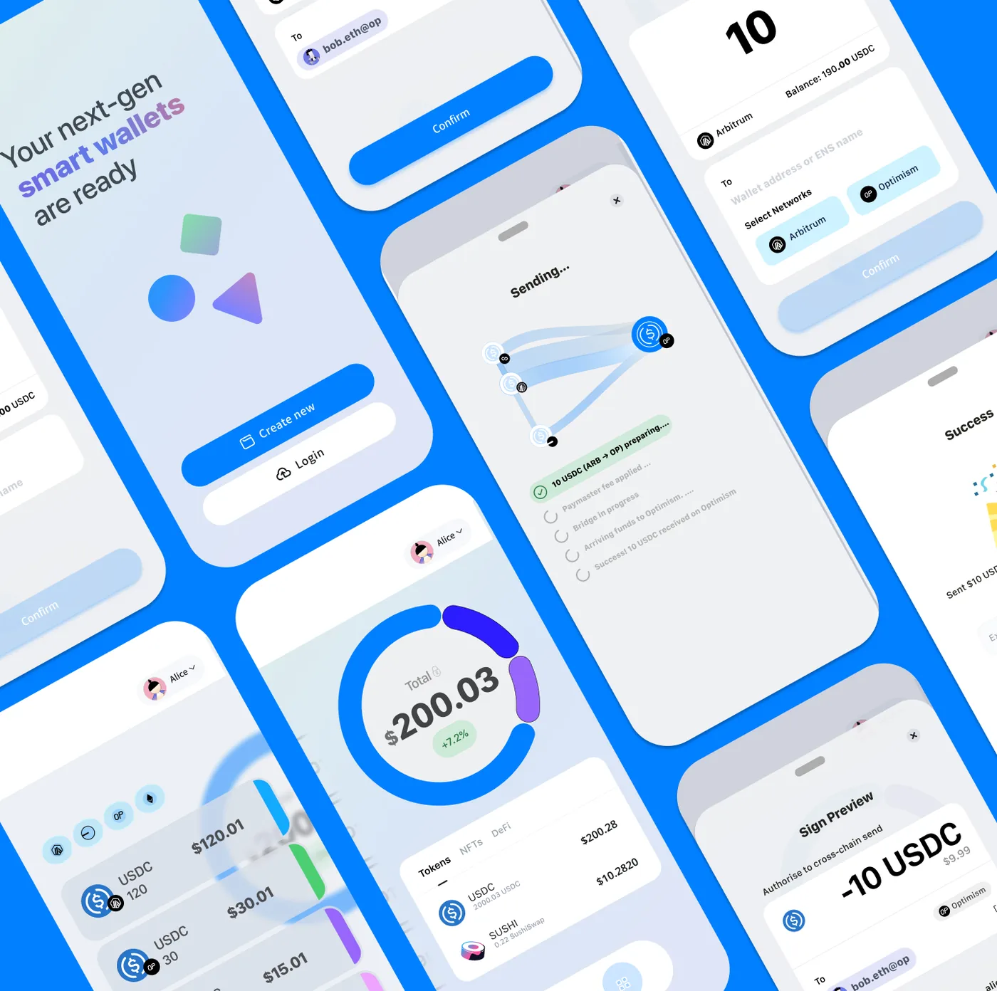 Final UI: onboarding, unified balance and cross-chain send screens